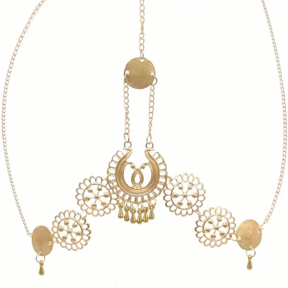 Vintage Style Gold Plated Metal Hollow Head Chain Pendant Head Chain Tassel Flow